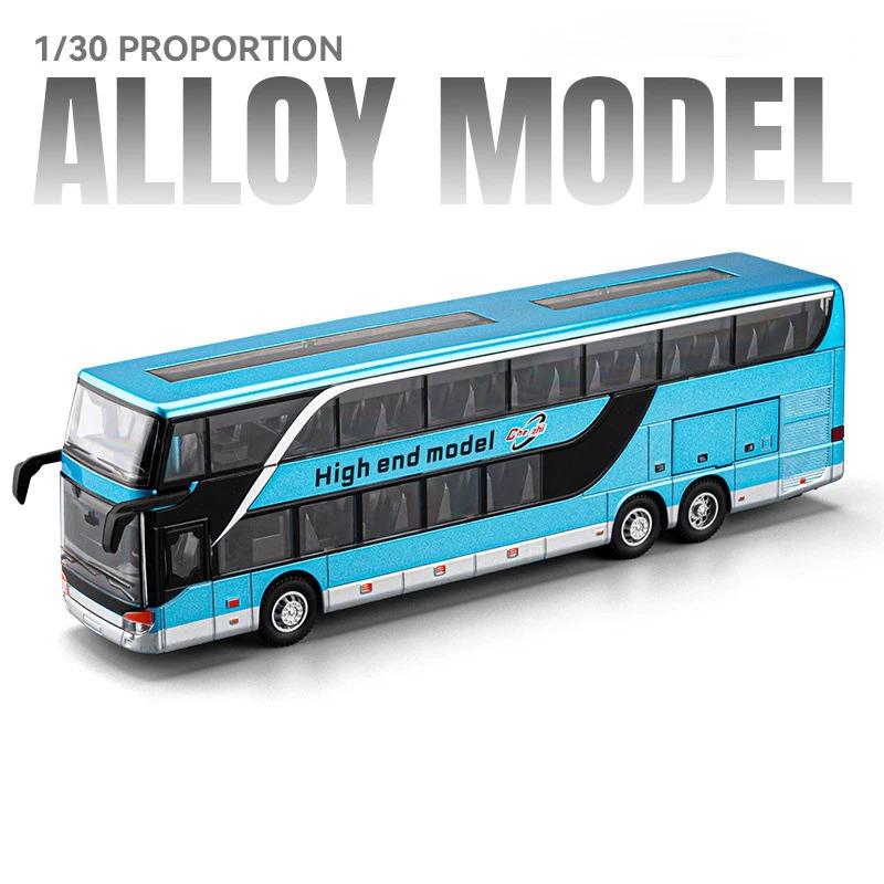 

1:30 Scale Double-decker Business Bus Model Toy Car Long-distance Buses Sound Light Pull Back Models Toys Boys Christmas Gifts синий
