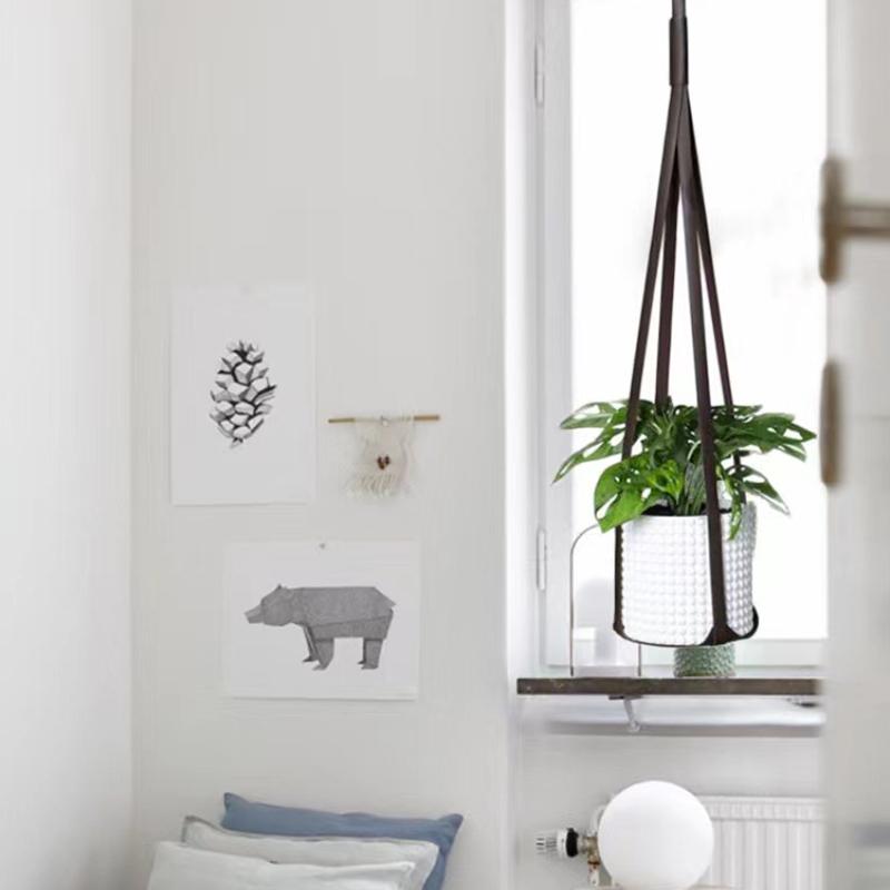 New Simple Leather Hanging Flower Pot Basket Indoor And Outdoor Plant Hanging Basket Tray Green Plant Hanging Pot Hanging Basket