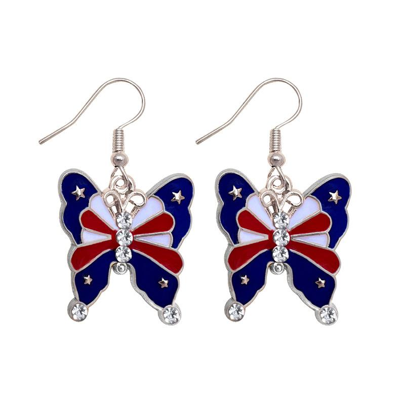 American Independence Day Earrings USA Winged Butterfly Diamond-encrusted Boots Oil-drip Pendant Earrings