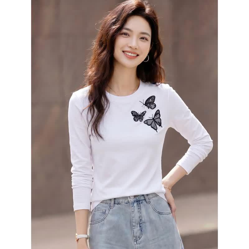 Women's Pure Cotton Long-Sleeve Round Neck T-Shirt