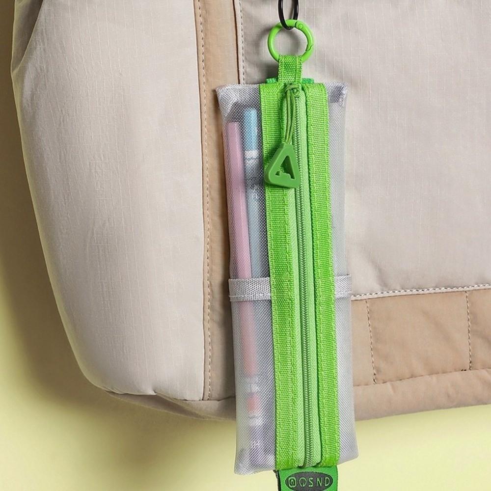 Elastic Strap Zipper Pencil Case Mesh Fabric Stationery Organizer Mesh Pen Pouch School Supplies
