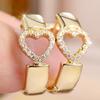 Charming Gold Color Hollow Heart Zircon Hoop Earrings for Women Daily Wear and Party