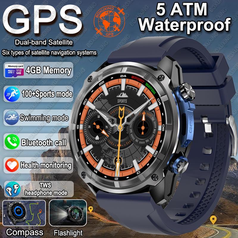 

New Military GPS Smart Watch Men Offline Map 860 mAh Compass 5ATM Waterproof 4GB Memory Swimming Sapphire Screen Smartwatch GPS Offline Map синий