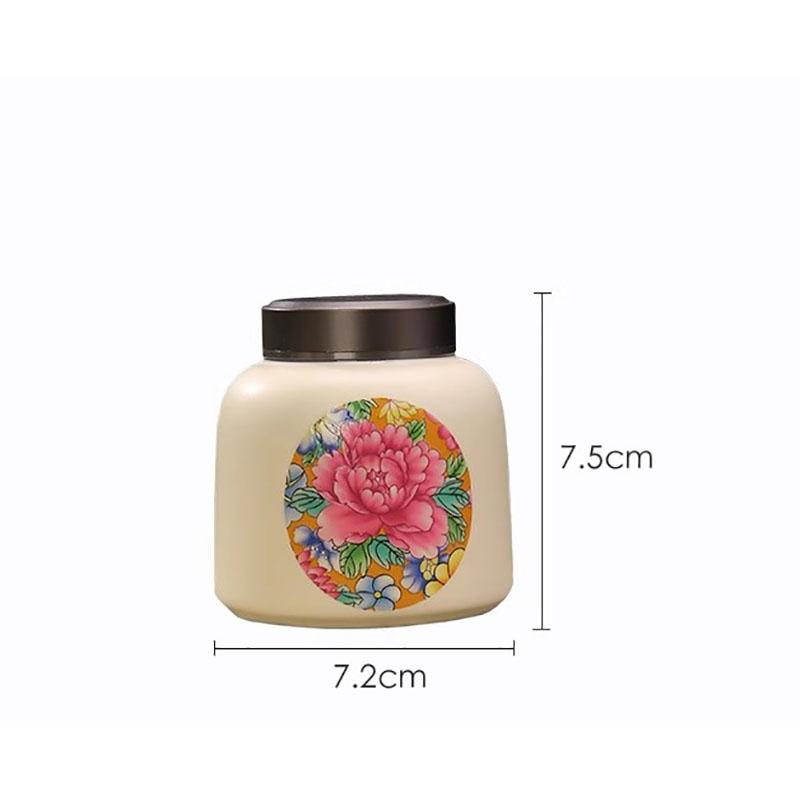 Ceramic Tea Caddy Flower Portable Candy Box Metal Lid Home Seal Coffee Beans Nut Medicinal Herbs Storage Jar Food Container New