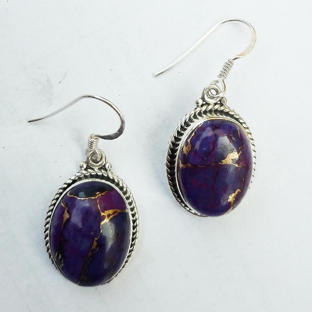 Natural Purple Copper Turquoise Earrings, Handmade Silver Earring, 925 Sterling Silver, Teardrop Turquoise Earrings, Dangle & Drop Earrings