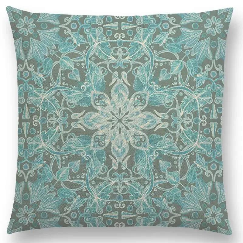 New Fantastic Snowflake Flowers Gorgeous Floral Doodle Colourful Decorative Pattern Mandalas Cushion Cover Sofa Pillow Case