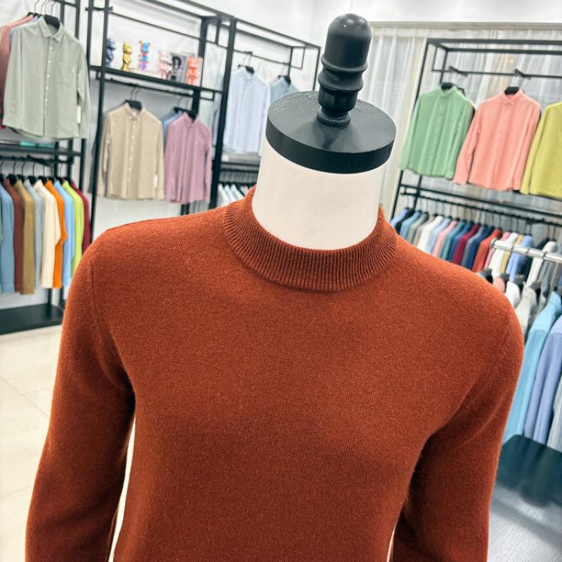 Men's Autumn/Winter Wool Sweater - Half-High Collar, Solid Color, Long Sleeve, Skin-Friendly, Warm Base Layer