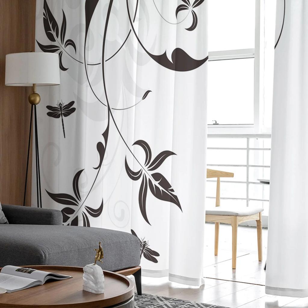 Rideaux en Tulle à motif de Branches de libellule, rideau transparent suspendu pour chambre de garçons et filles, salon et cuisine, en gaze
