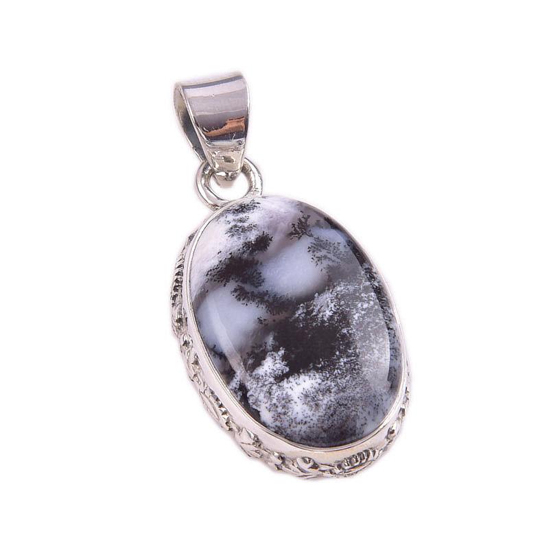 Natural Dendrite Opal Gemstone 925 Solid Sterling Silver Gift Pendant 1.5" J4m16