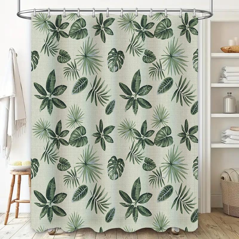 Greenery Leaves Shower CurtainNatural Plant Print for Bathroom Decor Waterproof Fabric, Modern Home Accessories with Hook Rings
