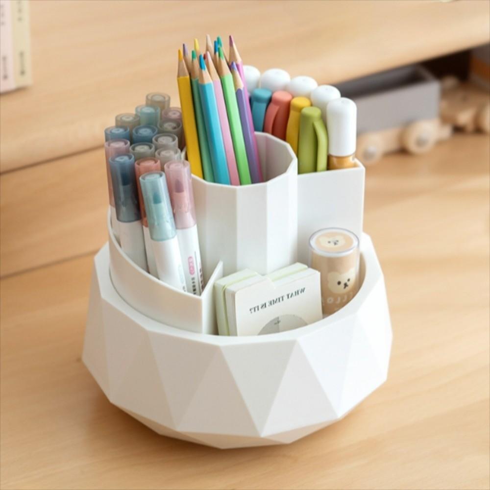 Pen Stand 360° Rotating Pen Holder 4-Grid Makeup Brush Organizer Pencil Storage Box  Home