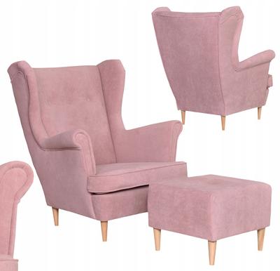 Wingback Armchair with Footstool Scandinavian Velvet Powder Pink Hunter Family Furniture Pink