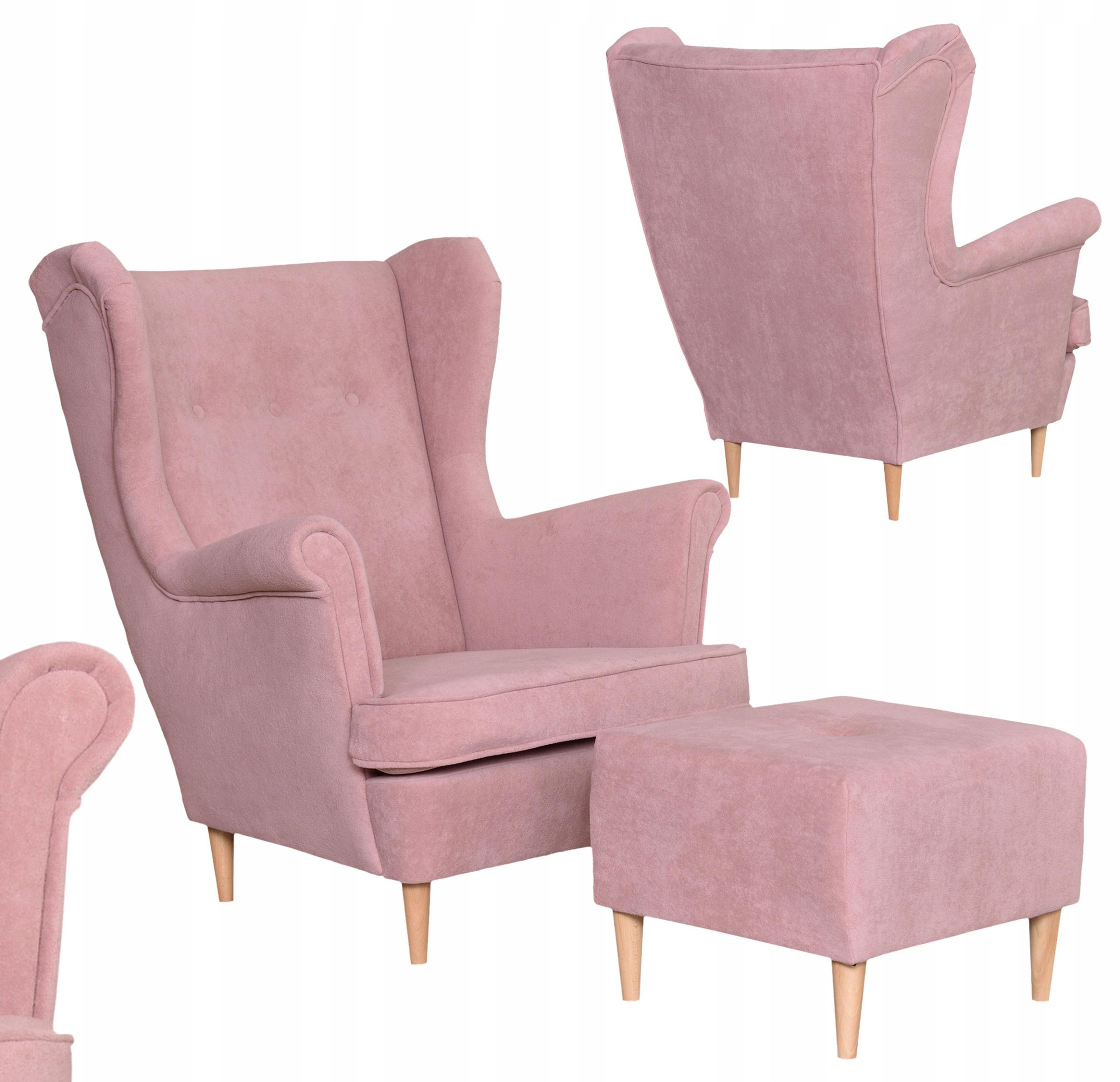 Fotoliu cu urechi și suport pentru picioare scandinav catifea pudră Hunter Family Mobilier roz