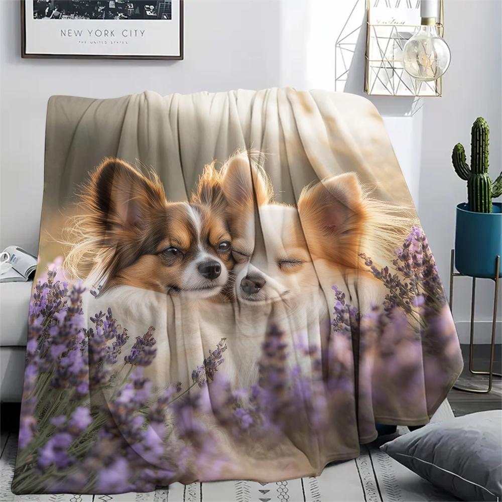 

Papillon and Lavender,pattern Flannel Blanket, High quality Comfortable for All Seasons, Home Decor, Warmth and Comfort, Perfect for Gifts. 80cm x 120cm