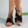 Women's Plus Size Cross Strap Flat Sandals, Wide Retro Casual Beach Slides