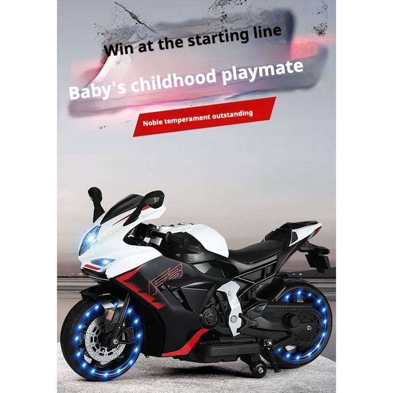 Children's Electric Motorcycle Dual Drive Children's Car with Remote Control Bluetooth Music LED Light Microphone Luminous Wheel