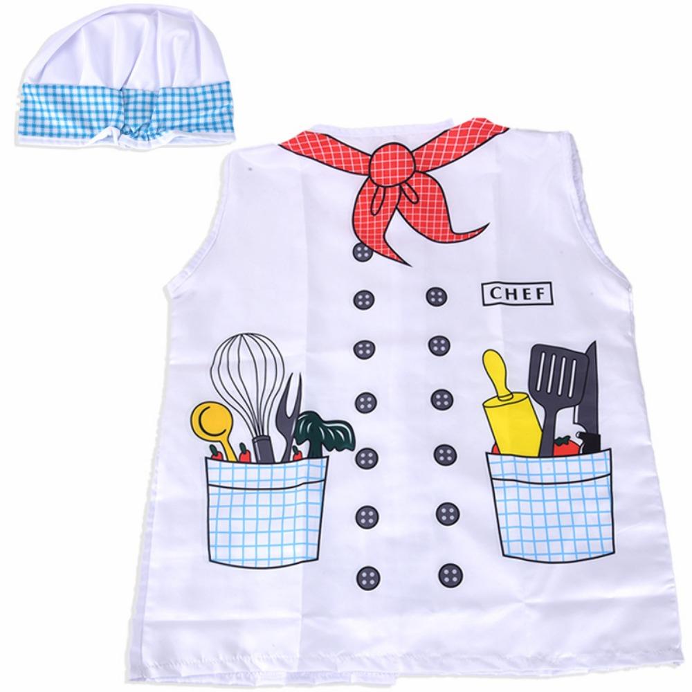 

Мультяшный узор Детская игрушка Форма шеф-повара Белый Игрушечный кухонный костюм Игры в готовку Chef Uniform