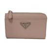 Used Saffiano Keychain 11569 1PP122 7943 L-shaped Zipper Key Ring with Card Case and RFID Triangle Logo, Pink, Women's