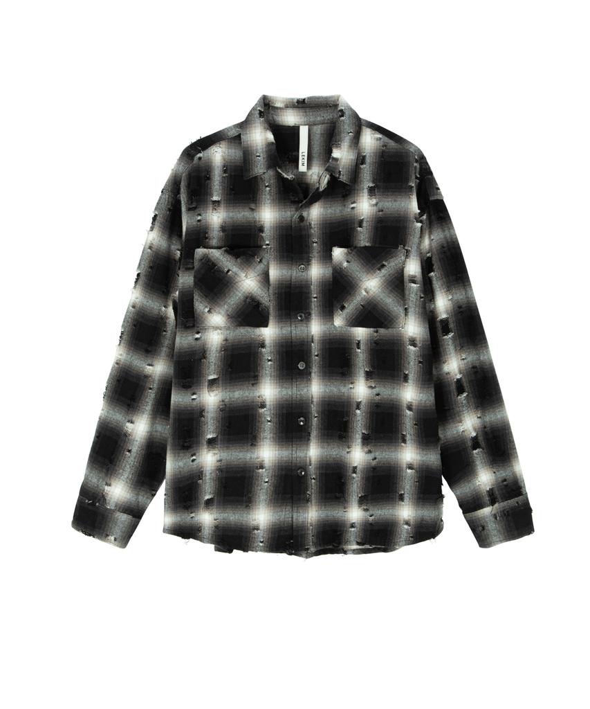 Lekim Grunge Check Shirt (Black)