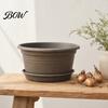 Resin Planters for Bulbs Bulb Plant Pot with Saucer, 10 Inch 13 Wide Flowerpot Sturdy Lilies Drainage Holes, Indoor Outdoor Planter Tulips