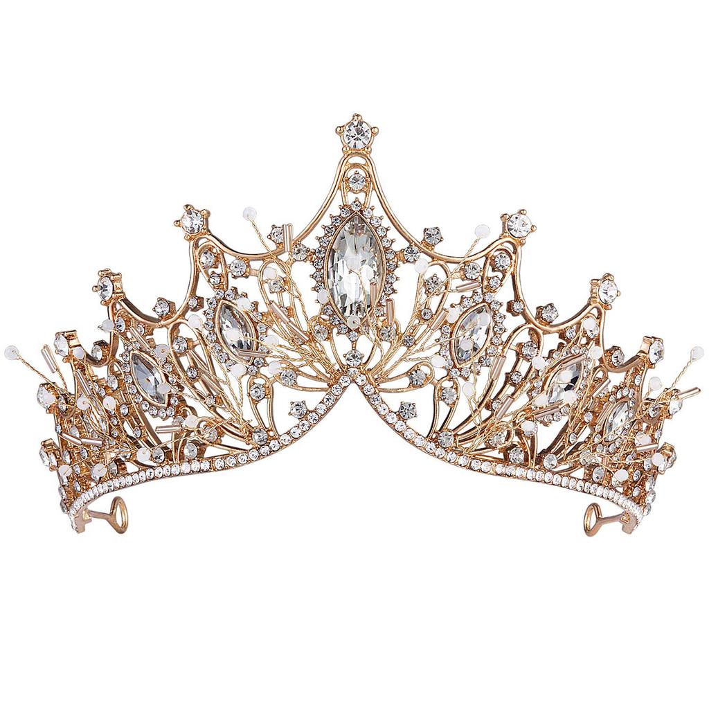 Elegante Barock-Hochzeitskrone für die weibliche Braut, Kristallperlen, Königinkrone, Braut-Tiara, Prinzessinnen-Haar-Accessoire, Schwarz