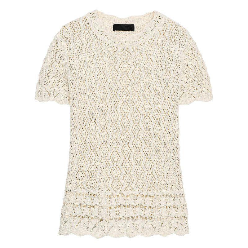 Zaprha 2025 Autumn New Women Versitile Fashion Mesh Hollow Knitted Round Neck Short Sleeve Top 6236104