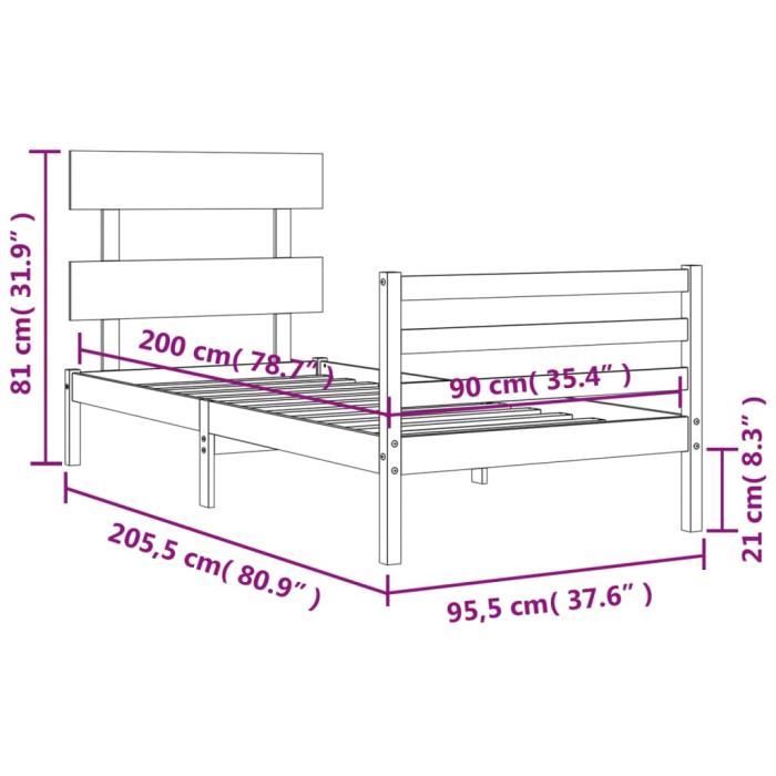 VidaXL Cadre de lit avec tête de lit blanc 90x200 cm bois massif 3195077