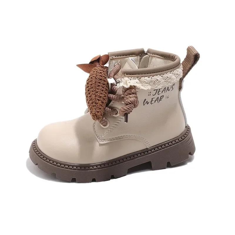 2024 Children Fashion Short Boots for Girls Winter New Korean Style Soft Bottom Anti-slippery Versatile Chic Casual Leather Shoe