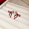 New Trend Irregular Bowknot Women's Stud Earrings Wine Red Enamel Hollow Knots Small Earrings Vintage Cute Ear Jewelry
