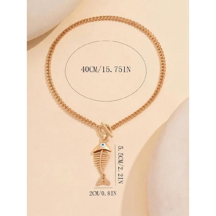 Hip Hop Ins Style Fish Bone Pendant Necklace Women Summer Wearing Niche Fashion Jewelry Holiday