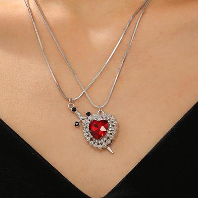 Módní všestranný meč, láska, pár, náhrdelník, jeden šíp, piercing, imitace diamantu, náhrdelník, přívěsek