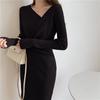 Large Temperament Light Mature Style Medium Length Knitted V-neck Split Dress