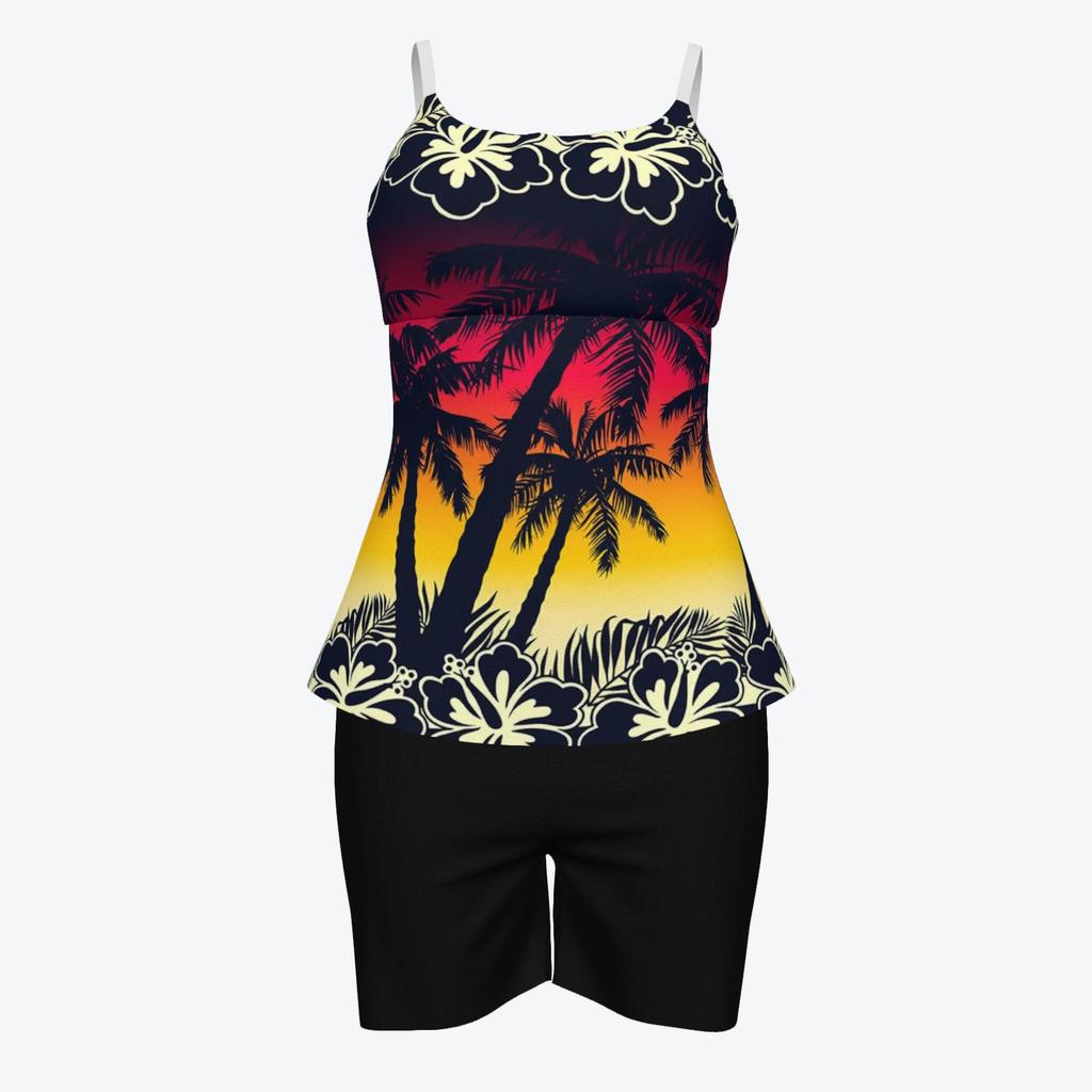 Women's 3D Print Strappy Tank & Shorts Swimsuit Set