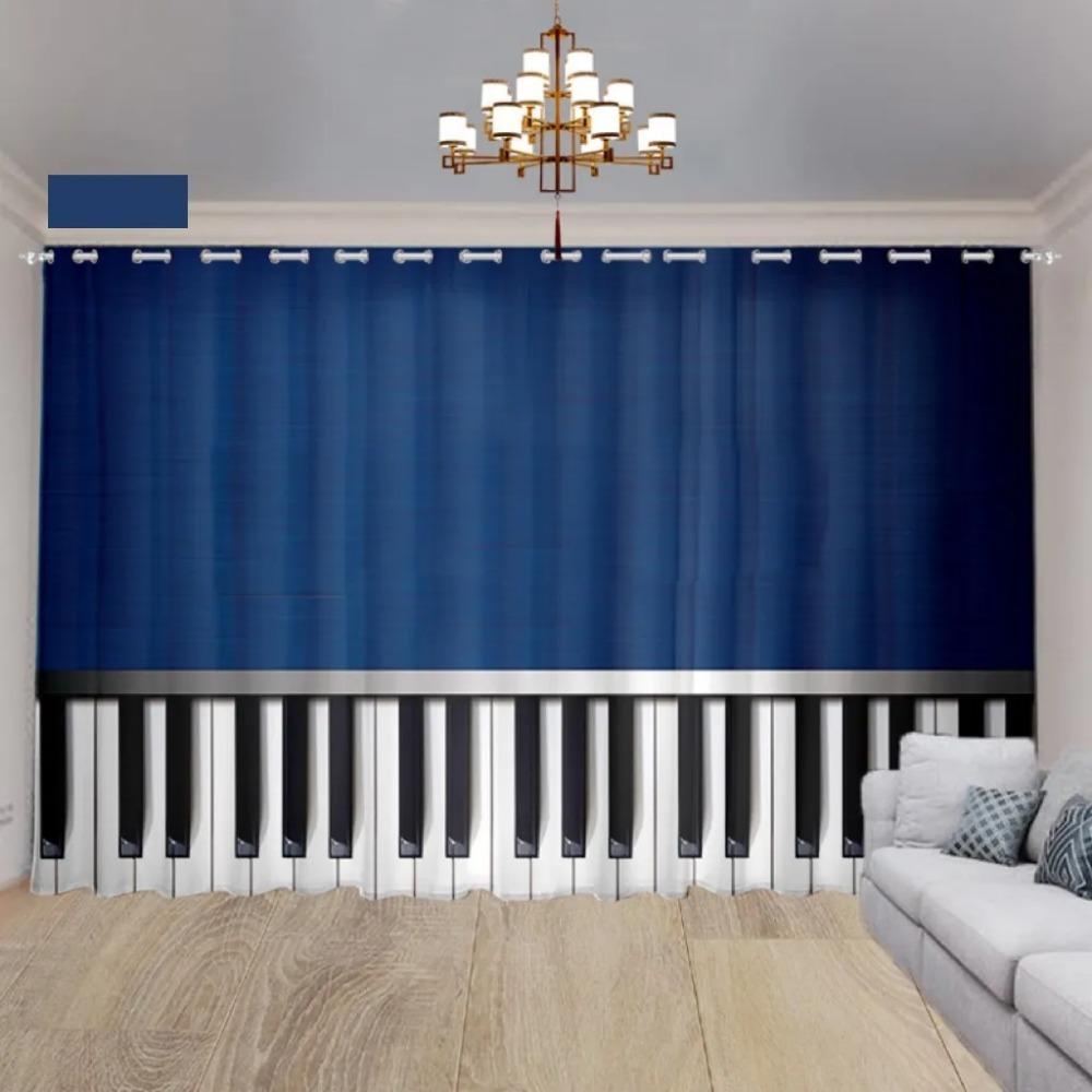 2PCS Music Stage Electric Guitar Piano White Black Key Design Sunshade Curtains Living Room Bedroom Home Decor Thin Curtains