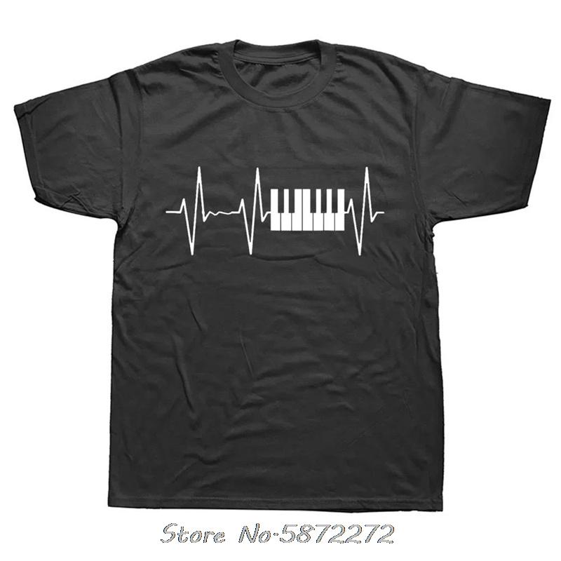 Piano Keyboard Vintage Heartbeat Jazz Pianists Musician TShirt Funny Unisex Fashion Cotton Oversized Tshirt Unisexs Clothing S
