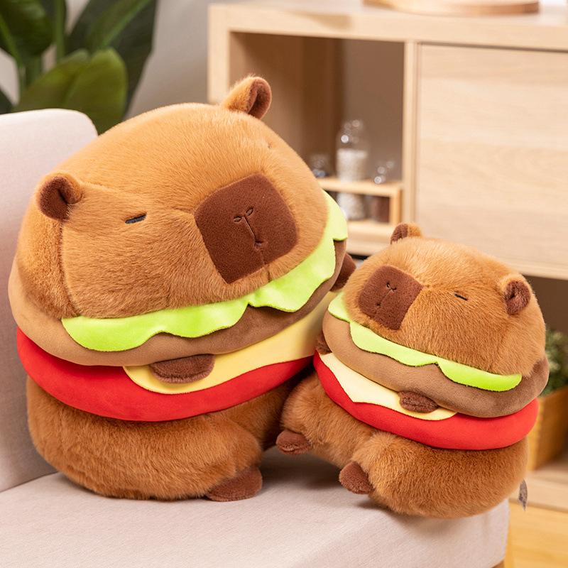 Cute Burger Capybara Doll Hamburger Kapibala Doll Children's Plush Toy Grab Machine Doll Birthday Gift