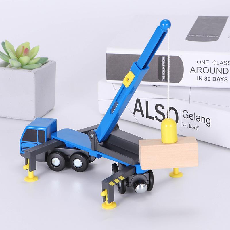 Crane Toy Boom Lifting Plastic Retractable Inertial Hand Push Engineering Truck Compatible with Wooden Track Children Gift