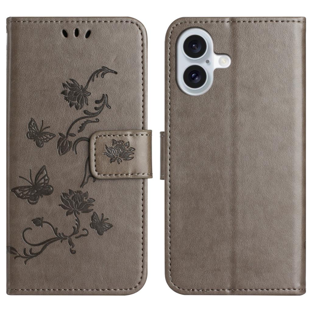 For iPhone 17 Case Wallet Stand Imprinted Butterfly Flower PU Leather Phone Cover