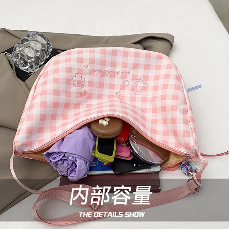 Casual Plaid Shoulder Bags for Women Lightweight Simple Ladies Crossbody Bag Purse Embroidered Deisgn Female Hobos Phe Handbag