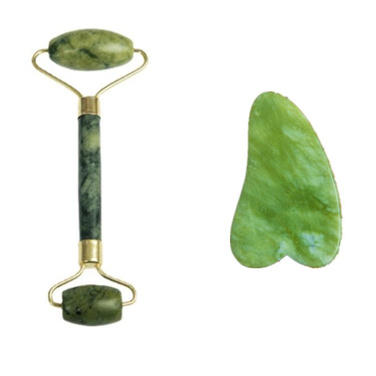 Rosenquarz Herz Gua Sha & Jade Roller Gesichtsmassage Set