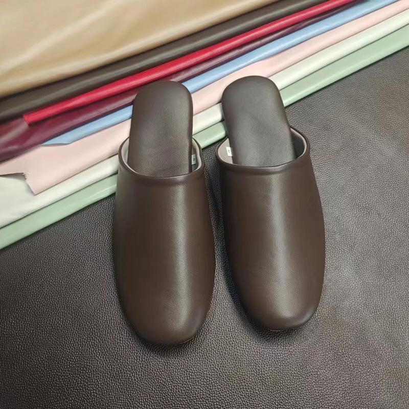 Spring & Autumn Lambskin Leather Slippers - Japanese Style Indoor Couple Slippers for Home & B&B Vacations