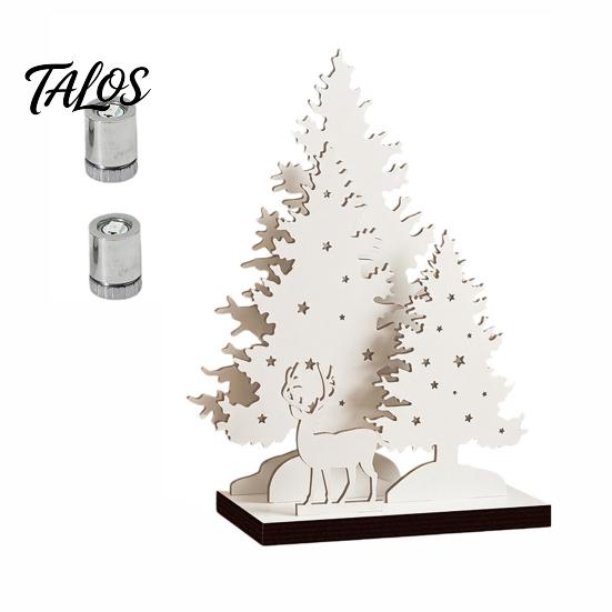 Creative Holiday Gifts Vintage Wooden Christmas Tree, LED Lighted Tabletop Centerpiece Decorations, Festive Home Party Supplies Winter Reindeer