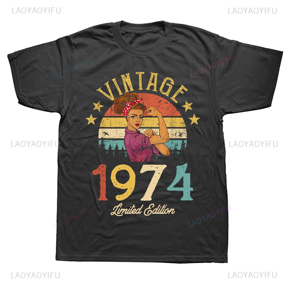 

Vintage 1974 Made in 1974 50th Birthday Gift 50 Years Old Aesthetic T Shirts Summer Style Graphic Streetwear Short Sleeve Camise 3XL