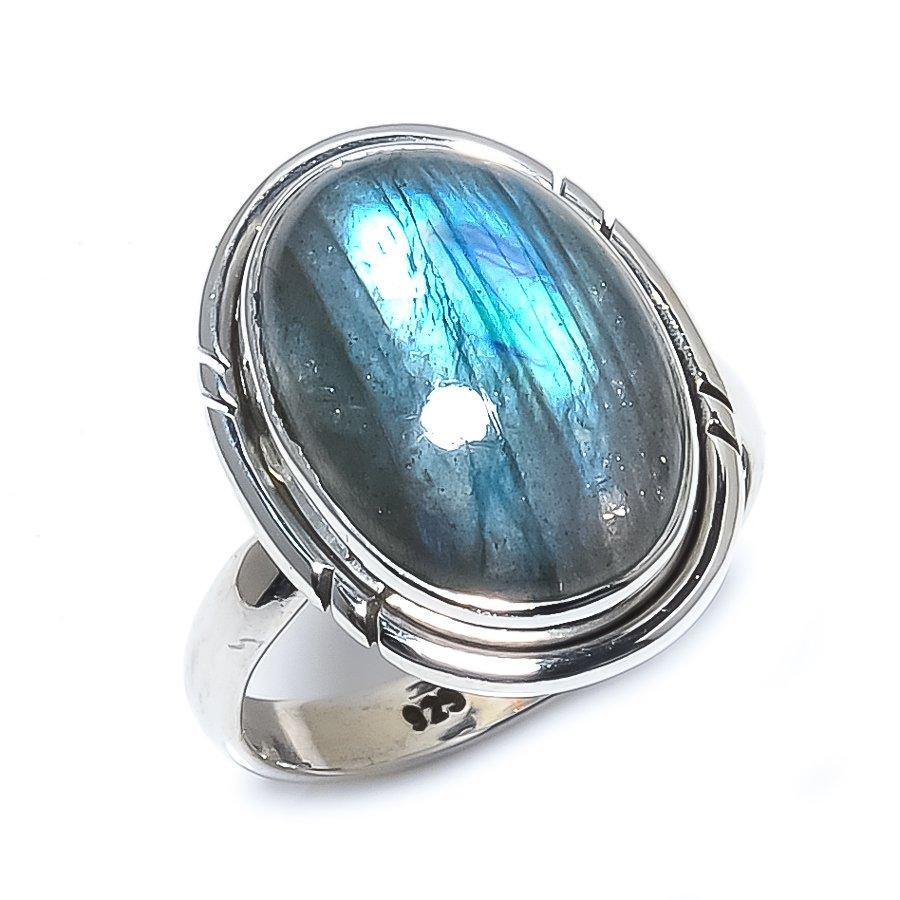 Natural Labradorite Gemstone Handmade 925 Solid Sterling Silver Ring S.6.5 F9M00