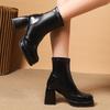 Winter New Thick Heel Cotton Boots Women'S Fashion Square Head Thick Sole Back Zipper Anti-Slip Wear-Resistant Short Boots