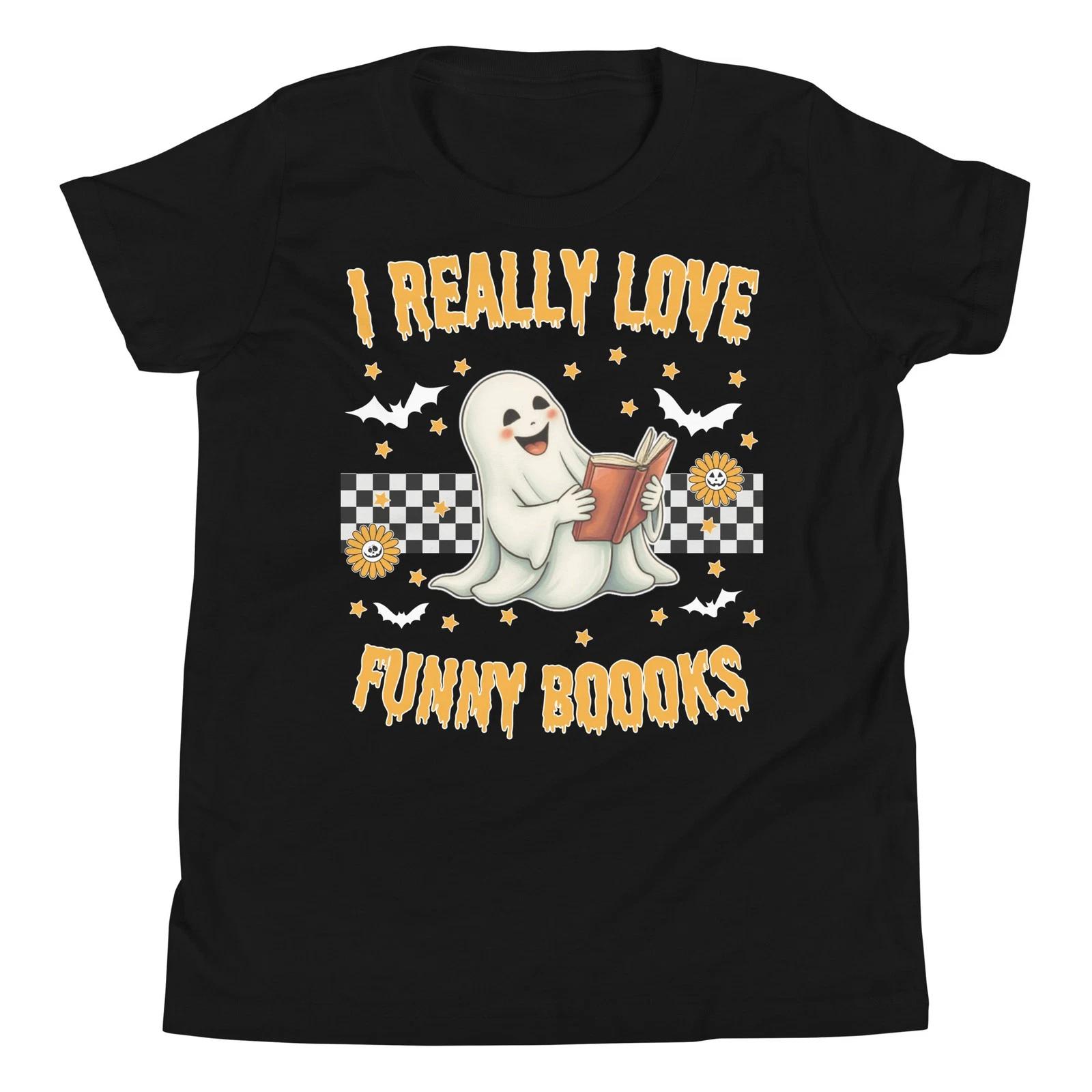 

I Really Love Funny Books Ghost Reading Book Halloween Youth T-Shirt 130