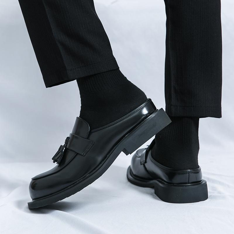 Men's Shoes Large Size Summer New Casual Leather Shoes Fashion Men's Half Drag Leather Shoes Trend Foot Bag Head Leather Drag