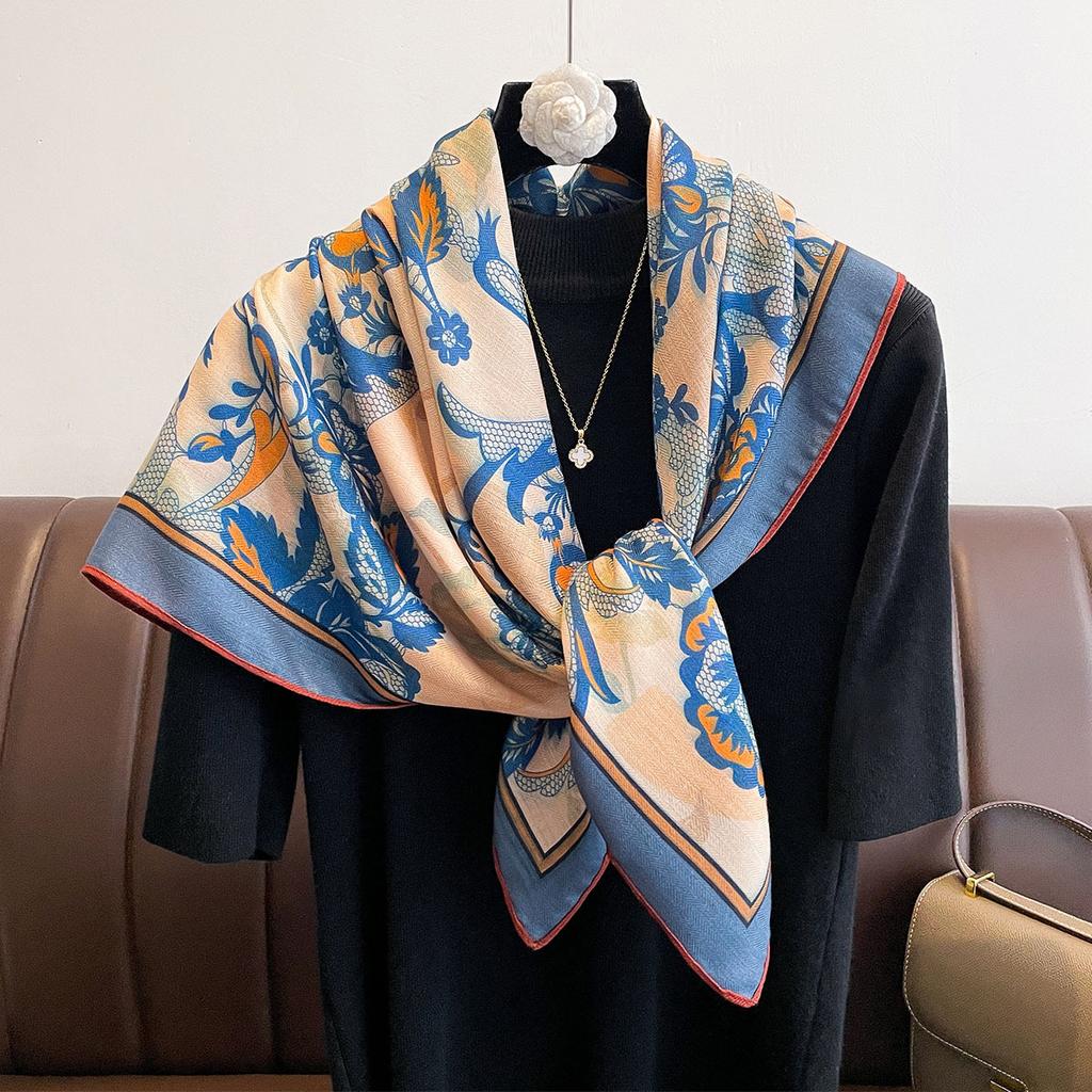 Vintage printing fashion double-sided heterochrome autumn and winter warm scarf neck protection high-end sense versatile printed scarf shawl