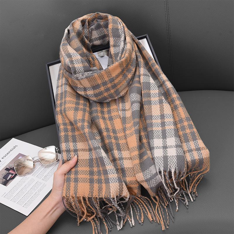 New Knitted Retro Scarf Headscarf Winter Women Men Preppy Plaid Tassels Scarve Pashmina Mujer Femme Male Foulard Wrap Shawl
