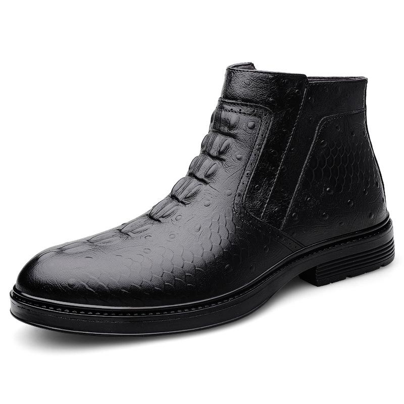 Men s High-Top Genuine Leather Slip-On Boots – Autumn/Winter Cowhide with Velvet Lining, Formal and Casual. 39